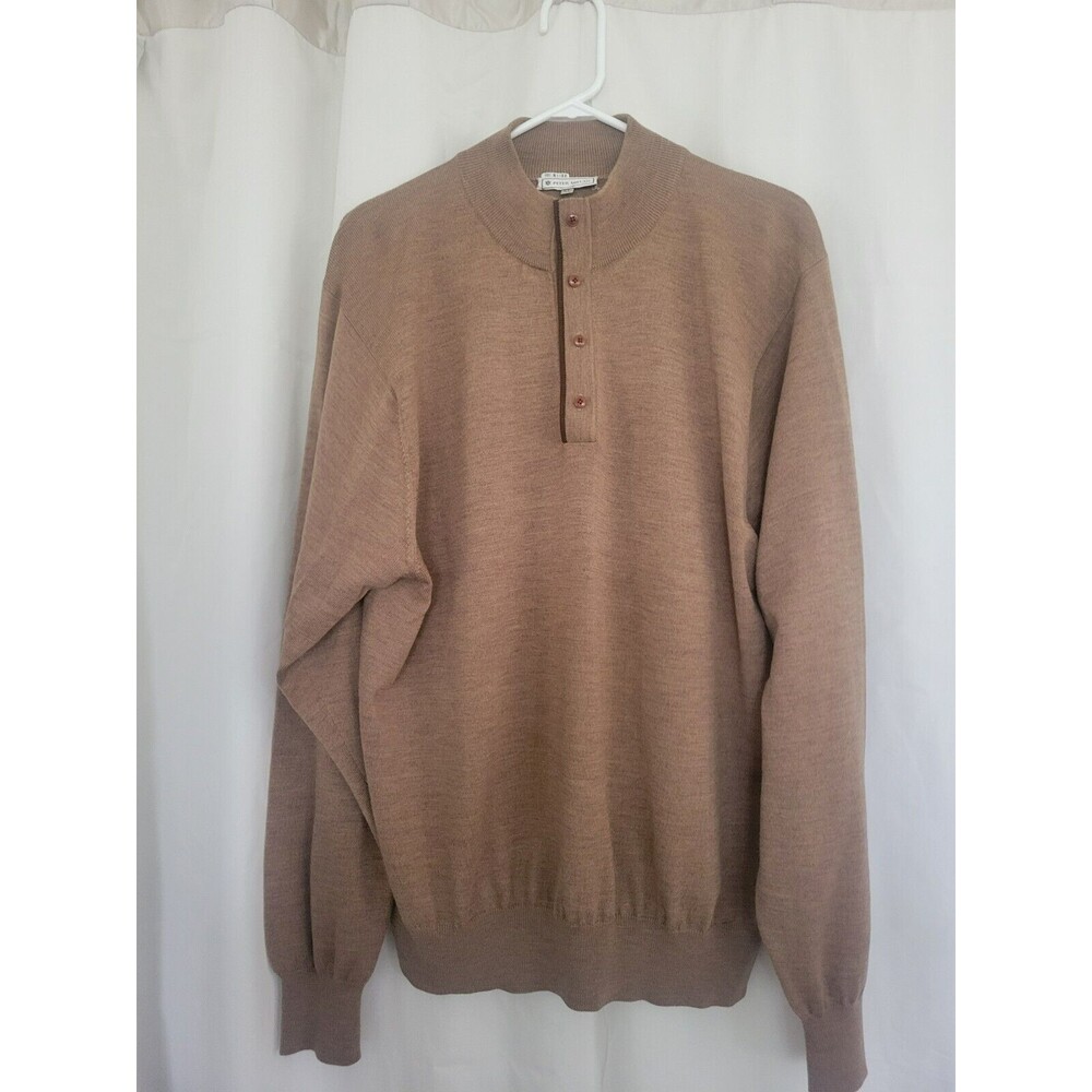 Peter Millar Brown Men's Pullover 100% Merino Wool Mock Neck Sweater Size XL